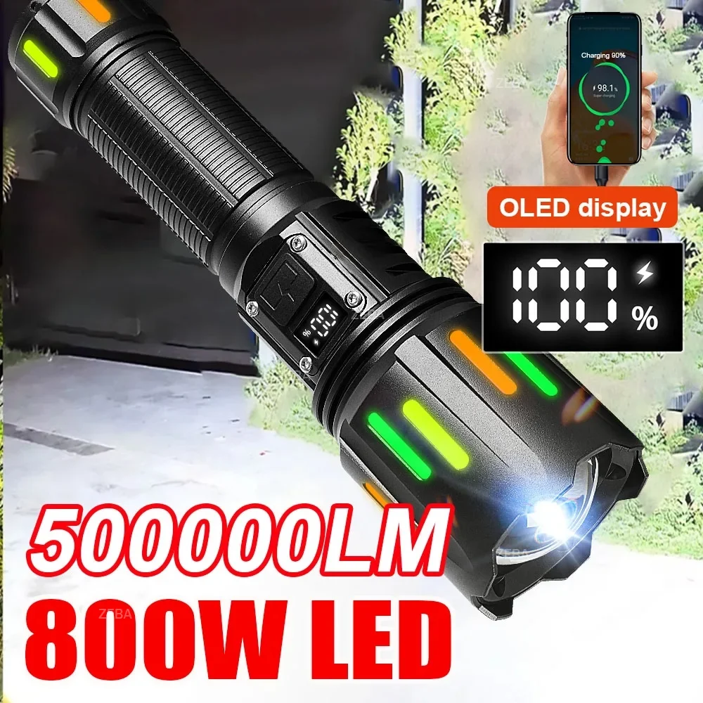 Фото Самый мощный светодиодный фонарь 500000LM 800W/300W, перезаряжаемый тактический фонарь-прожектор для кемпинга и охоты №3