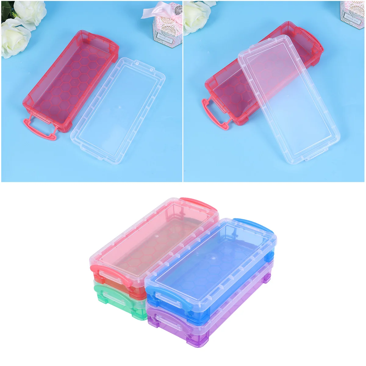 

4pcs Transparent Case Pen Storage Box Portable Students Stationery Organizer Multifunctional Storage Box ( ) 22x10x4.5cm