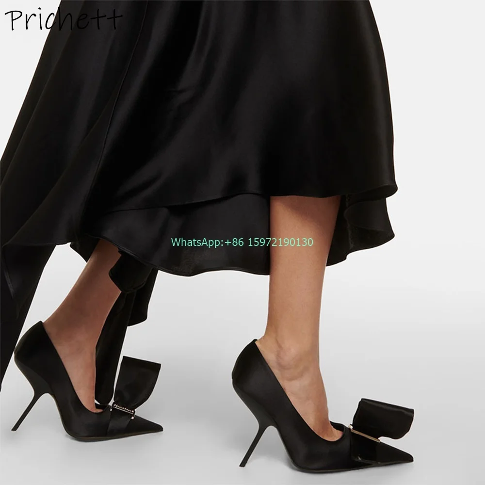 Туфли-лодочки женские атласные с металлическим украшением и бантом-бабочкой