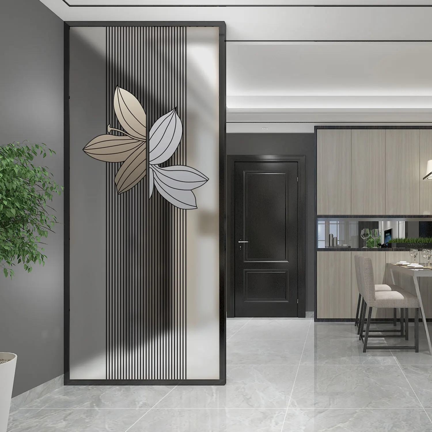 

Modern living room light luxury glass screen partition wall decoration simple bedroom to block the entrance