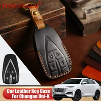 tonlinker car dedicated leather key case for changan uni k 2022 holder shell remote cover car styling keychain accessories