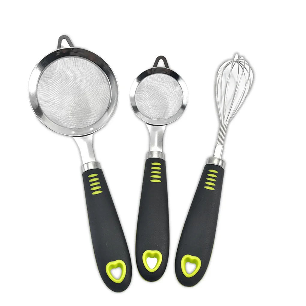 

3Pcs Fine Mesh Sugar Sieve Manual Egg Beater Food Mixer Baking Cookies Pastries Cooking Bakery DIY Tools