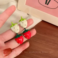 2022 red white color strawberry earring for women girl korean fashion simple cute temperamental niche design party gift jewelry