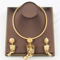 african gold color jewelry sets for women retro pendant necklace hook earrings jewelry set for brazilian weddings gift
