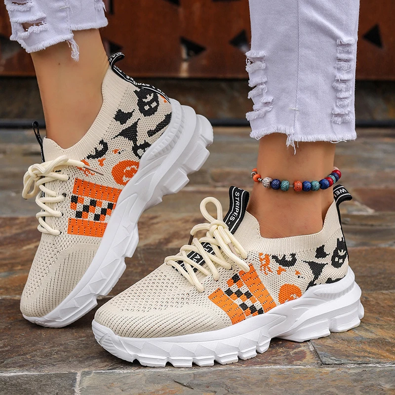 

New Knitted Platform Sneakers Women Mesh Breathable Non-Slip Sports Shoes Woman Plus Size Casual Thick Sole Running Sneakers