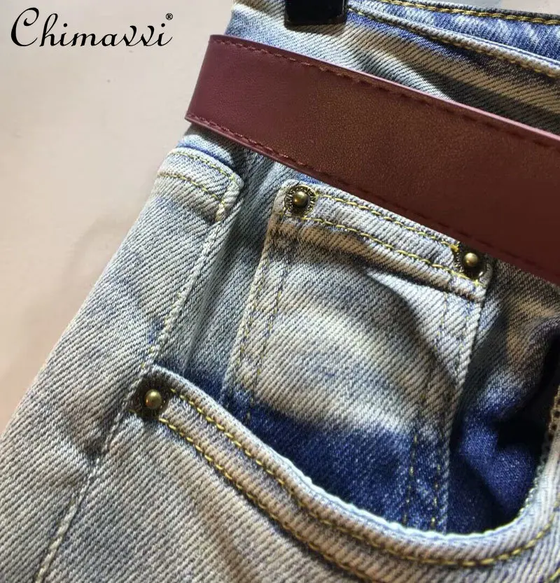 European Denim Pants 2023 Summer New Rhinestone Butterfly High Waist Jeans Fashion Slim Straight-Leg Wide-Leg Pants Women