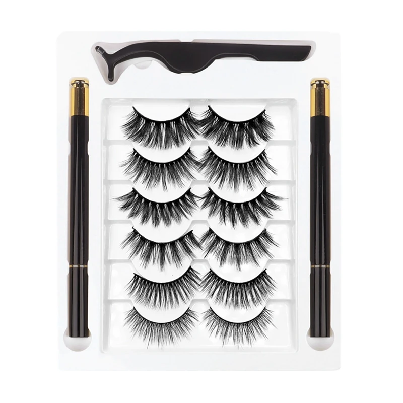 

Magnetic Eyelashes With Magnetic Eyeliner Kit, 6 Pairs Of Magnetic Eyelashes With Eyeliner, 3D False Eyelashes
