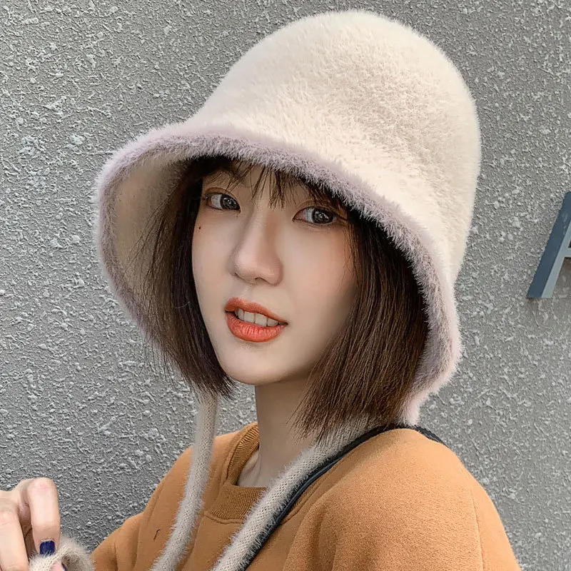 

New Women Spring Winter Outdoor Vacation Lady Panama Knitting Solid Thickened Soft Warm Fishing Cap Bucket Hat for Women Present