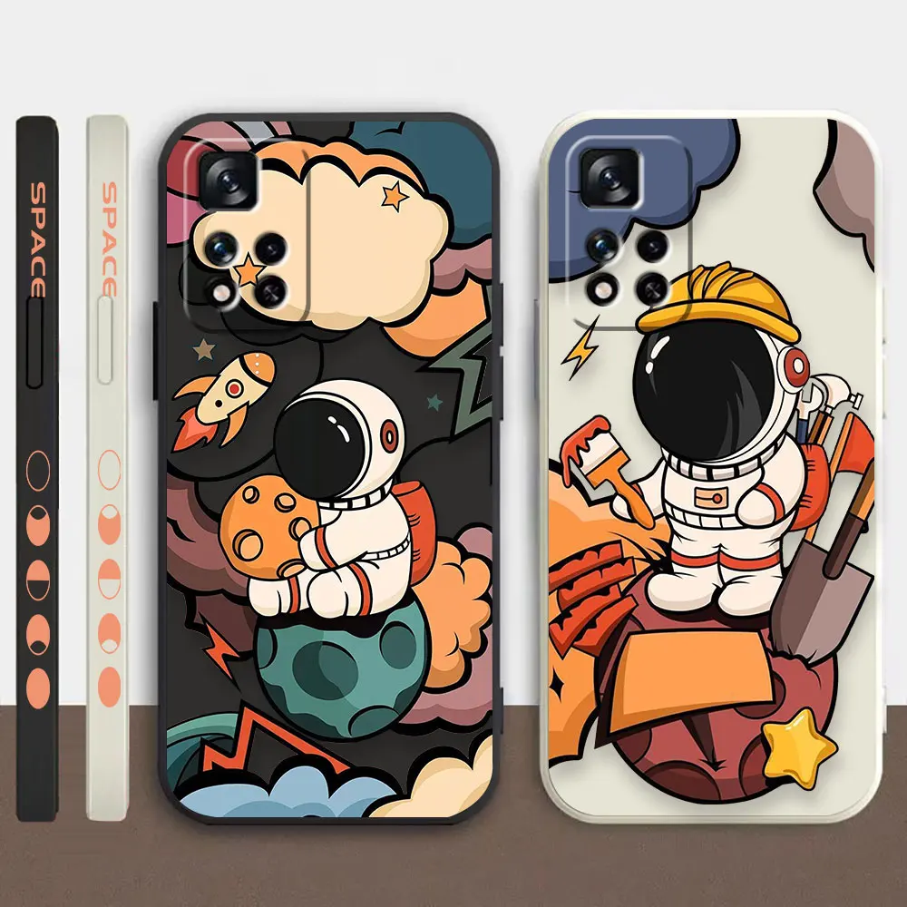

Case For Redmi Note 12 11 11T 11R 11E 10 9 8 7 7S PRO PLUS 4G 5G Simple Liquid silicone Case Cartoon Space Astronaut