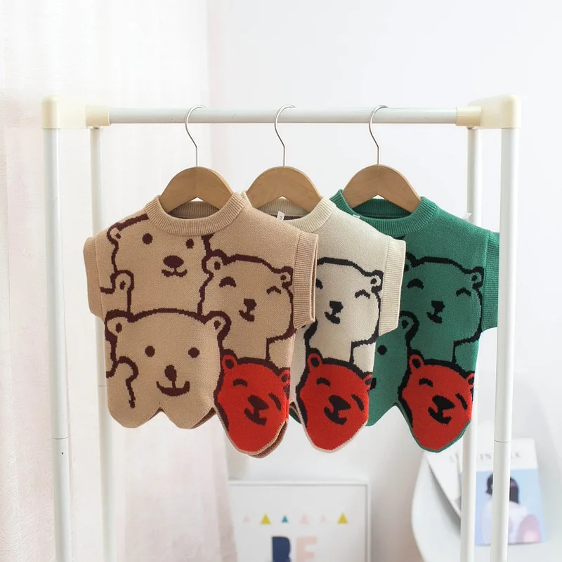 

Criscky Children Kids Vest New Autumn And Spring Sleeveless O Neck Printed Casual Vest Cute Style Baby Knit Keep Warm Kids Coat