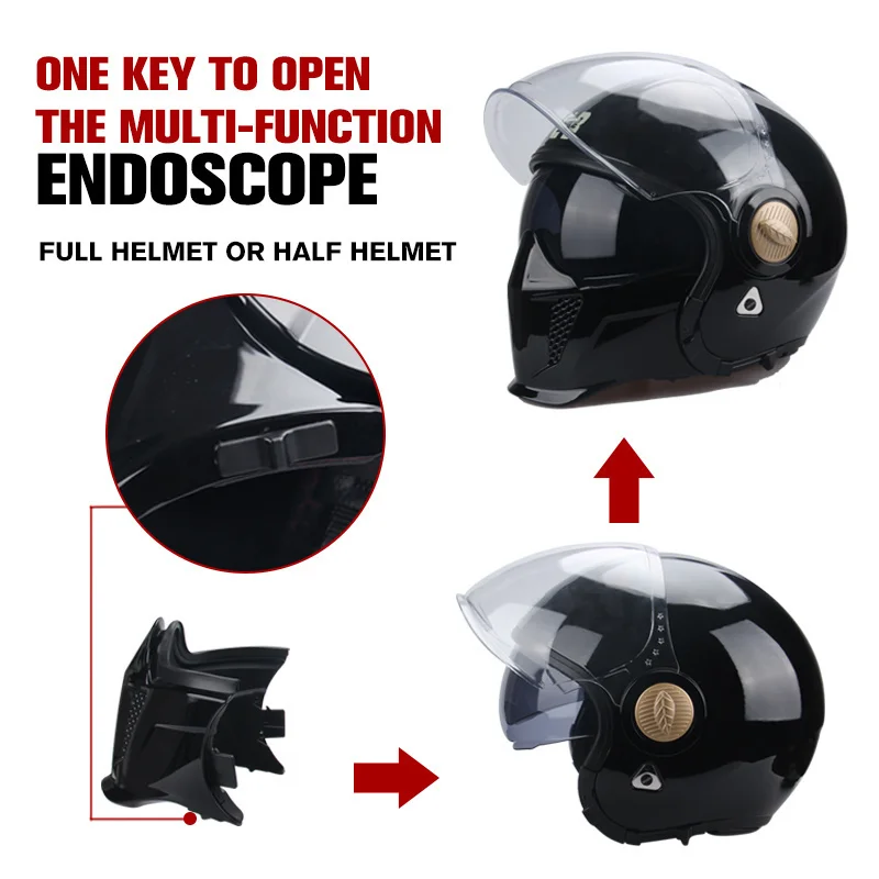 Free Gift Full Face Helmet Motorcycle Detachable Half Helmet ABS Double Mirror Retro Helmet Samurai Combination enlarge