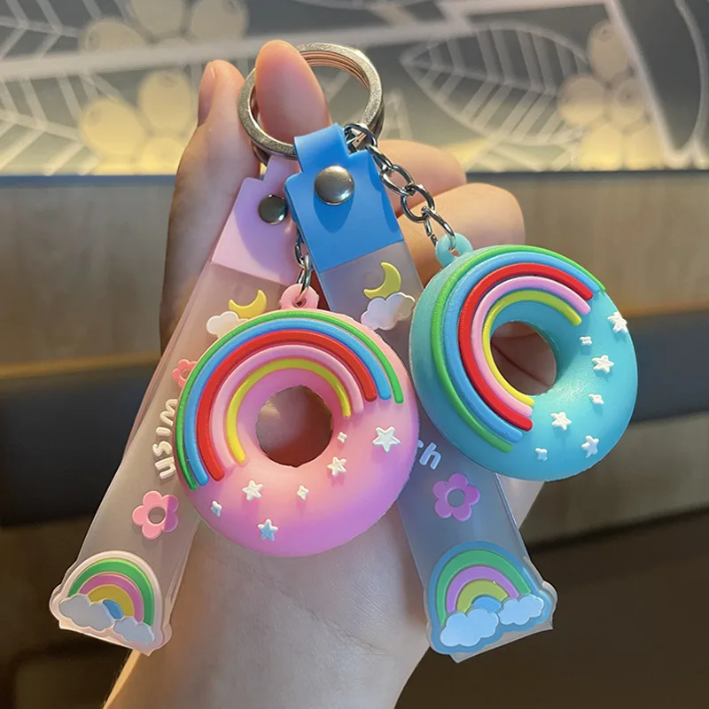 

Simulation Donut Keychain Kawaii PVC Dessert Food Shape Key Rings Gift for Women Bag Earphone Case Car Key Pendant Key Chain