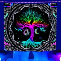 tree of life tapestry blacklight sun moon stars galaxy colorful hippie psychedelic bedroom dorm decor aesthetic wall hanging
