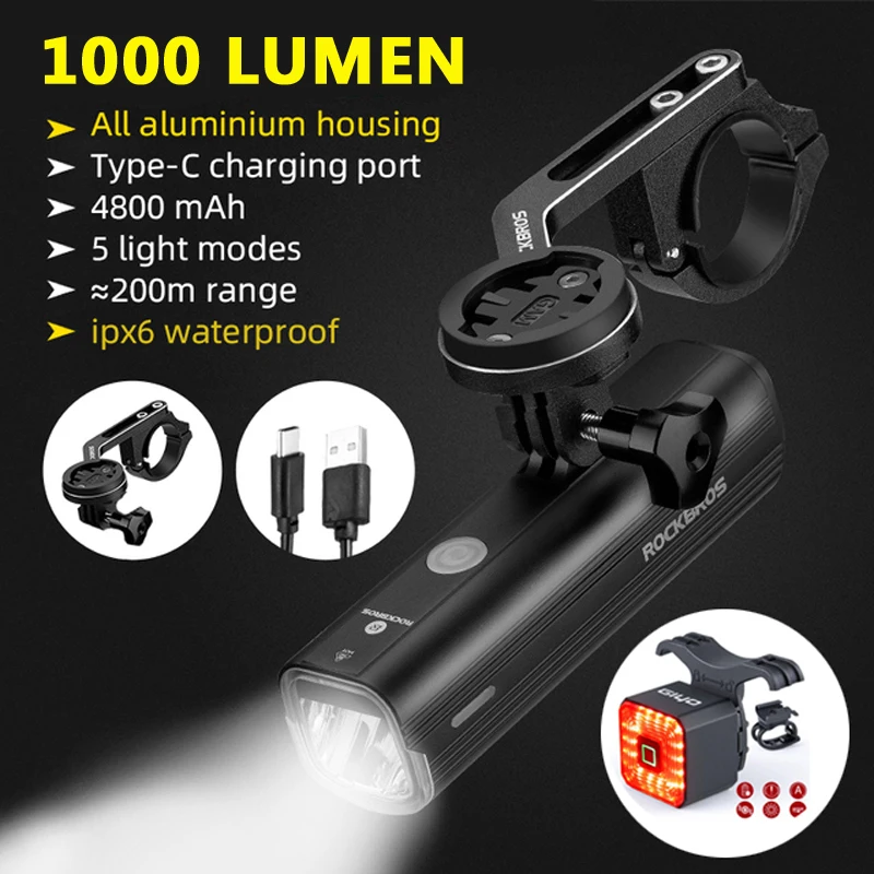 

Велосипедный фонасветильник ROCKBROS, 1000 лм, USB-зарядка, 4800 мАч