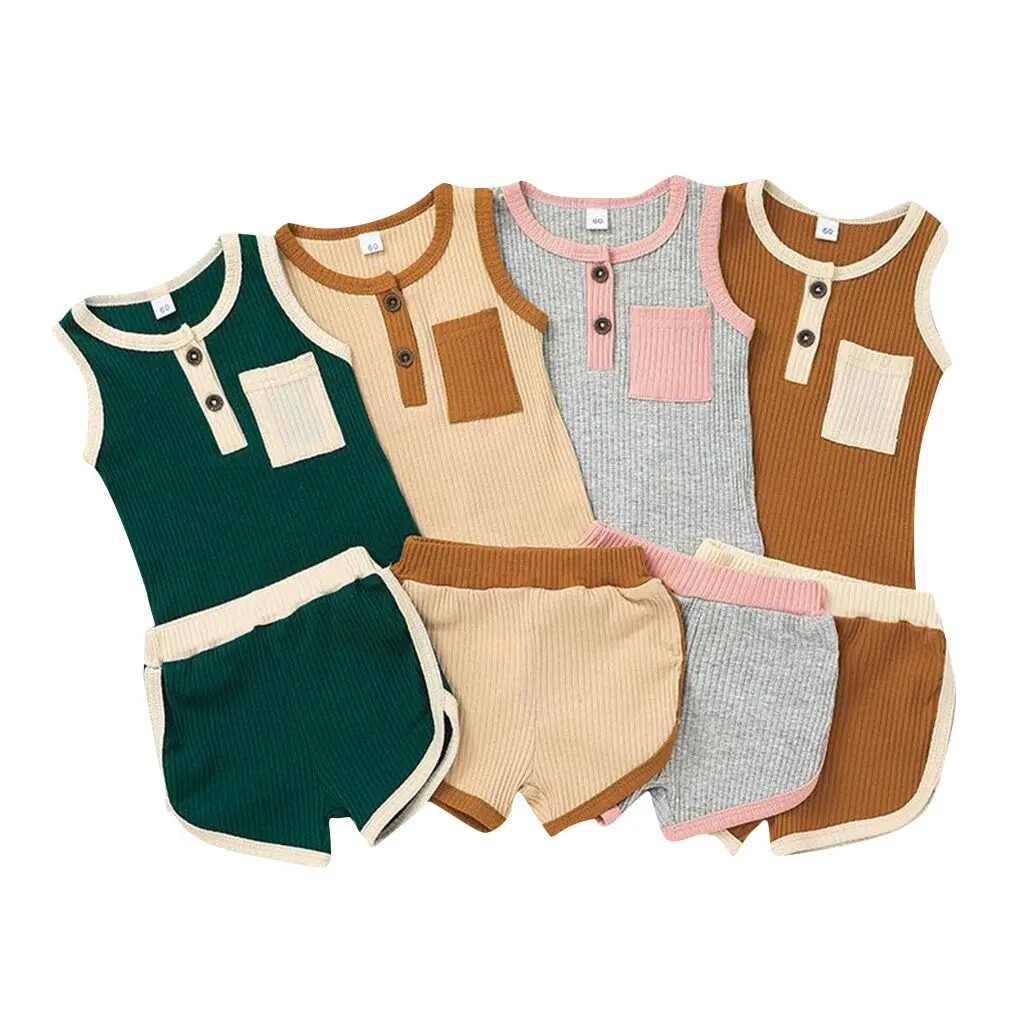 

2022 Одежда для новорожденных девочек, комплект из 2 предметов, однотонный топ без рукавов + шорты, комплект для детей, костюм из двух предметов...