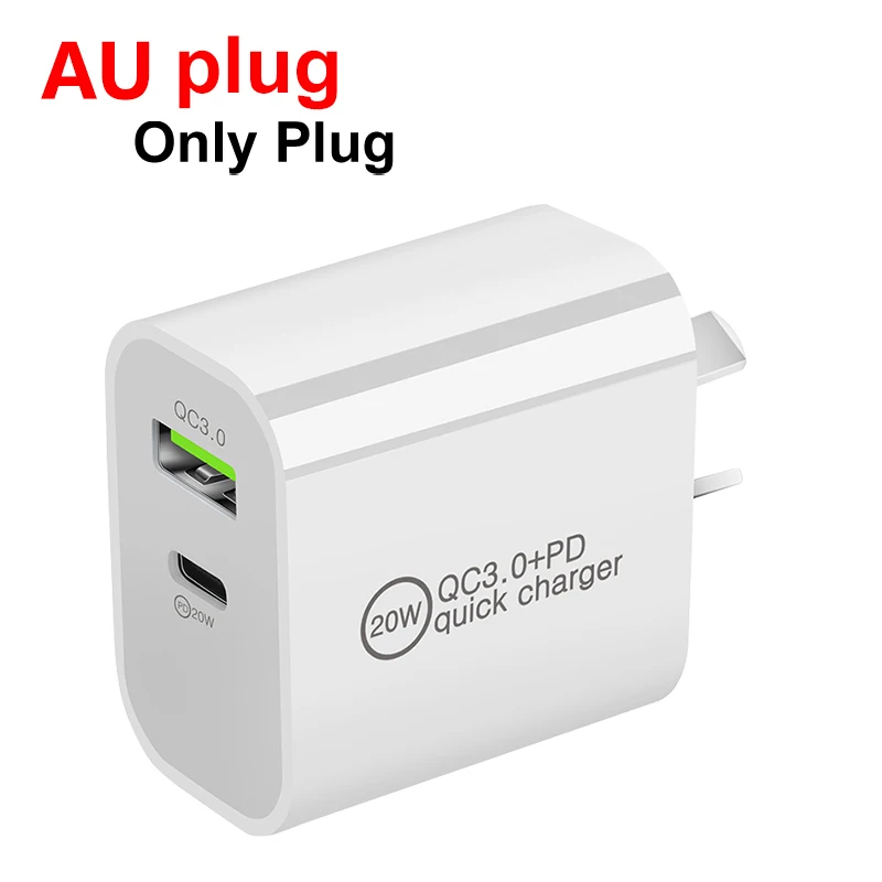 

QC3.0 PD Quick charger 20W fast Wall charger plug For AU/EU/UK/US mobile phone charger Type-c or USB Universal Home office USB C