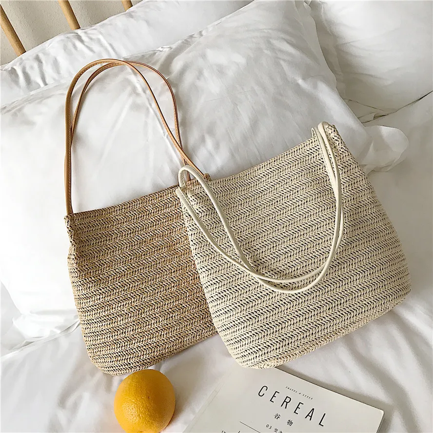 

Spring 2022 New Korean Beach Casual Straw Woven One-Shoulder Bucket Bag All-Match Women Handbag