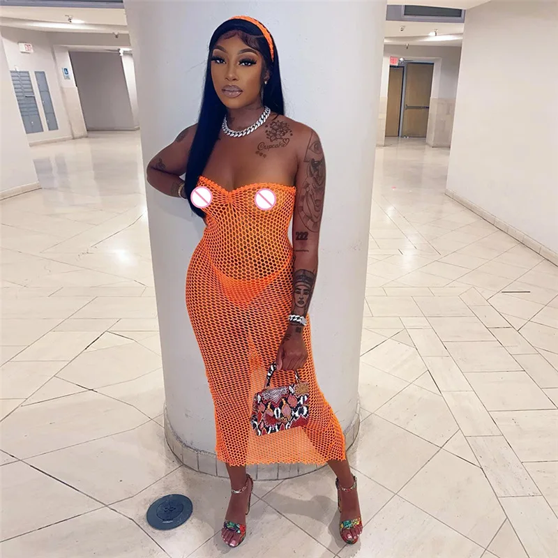 

Sexy Dress Fashion Summer Tube Top Mesh See-through Party Birthday Dresses for Women Y2k Clothes Club Streetwear Wholesale Items