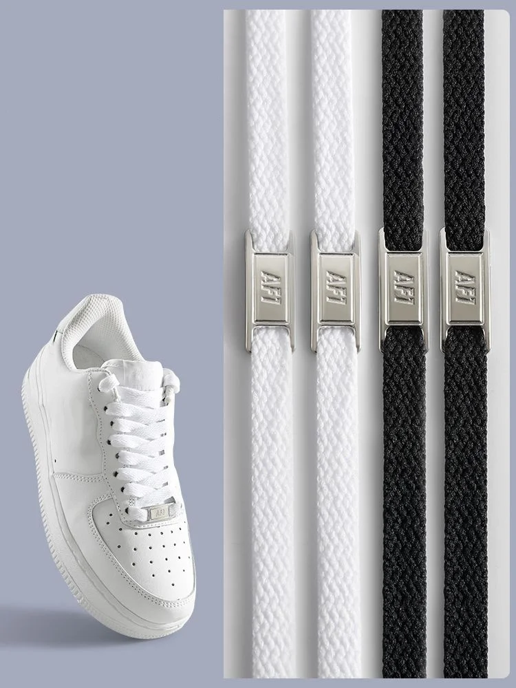 Фото For AF1 Metal Buckle Shoelaces Classics Black White Flat Shoe Laces and Shoe Decoration Suit Sneaker Shoelace Shoes Accessories №1