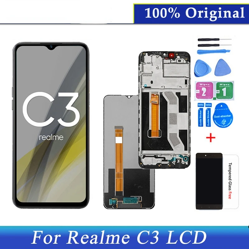 

ЖК-дисплей для Realme C3 RMX2027 RMX2021 RMX2020 ЖК-дисплей с рамкой дигитайзер сенсорный экран OPPO Realme C3 оригинальная замена ЖК-дисплея