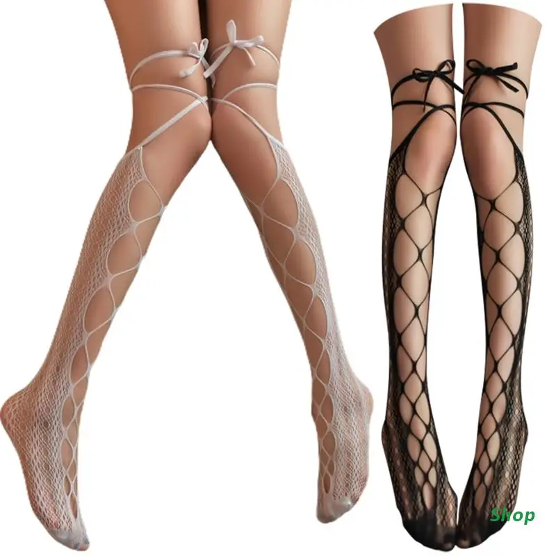 

L5YC Lolita Stockings Straps Hollow Thigh-High Sexy Bandage Fishnet Socks Women Girls