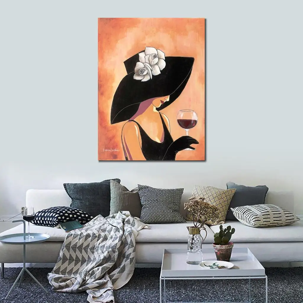 

Картина маслом винная женщина в шляпе ручная работа абстрактное искусство для спальни высокое качество