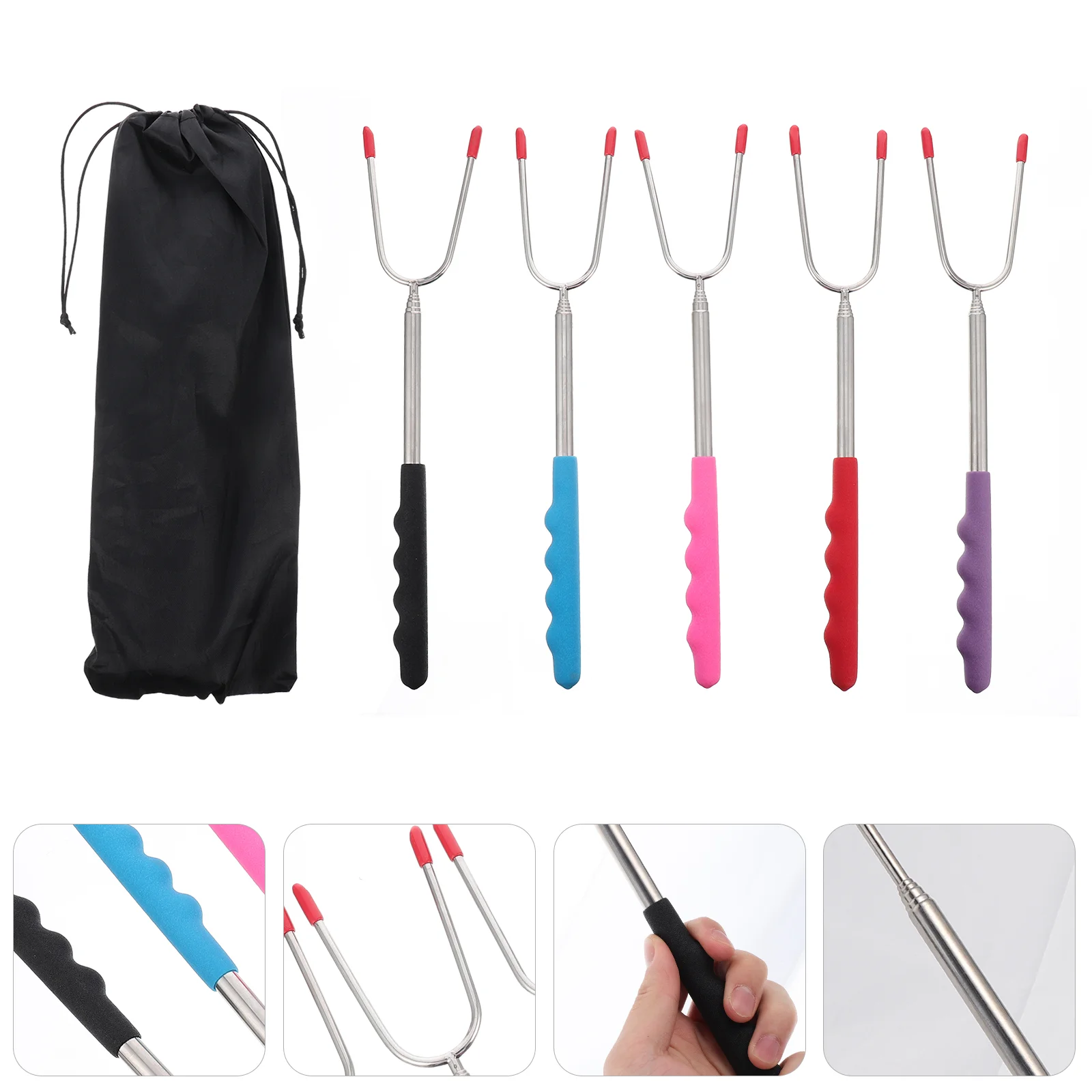 

Sticks Roastinghot Dog Smores Telescoping Marshmallow Campfire Wooden Rotating Forks Handle Bagsfork Pit Fire Skewers