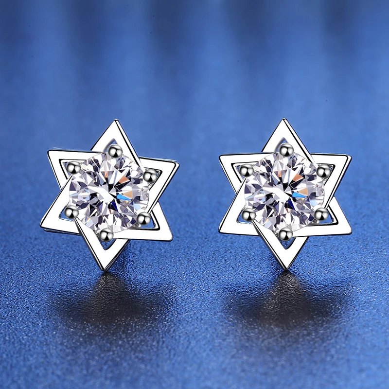 

2022 Rushed S925 Sterling Silver Hexagram Moissanite Earrings Female Cute Flash Gift Factory Fashion Diamond Jewelry Wholesale