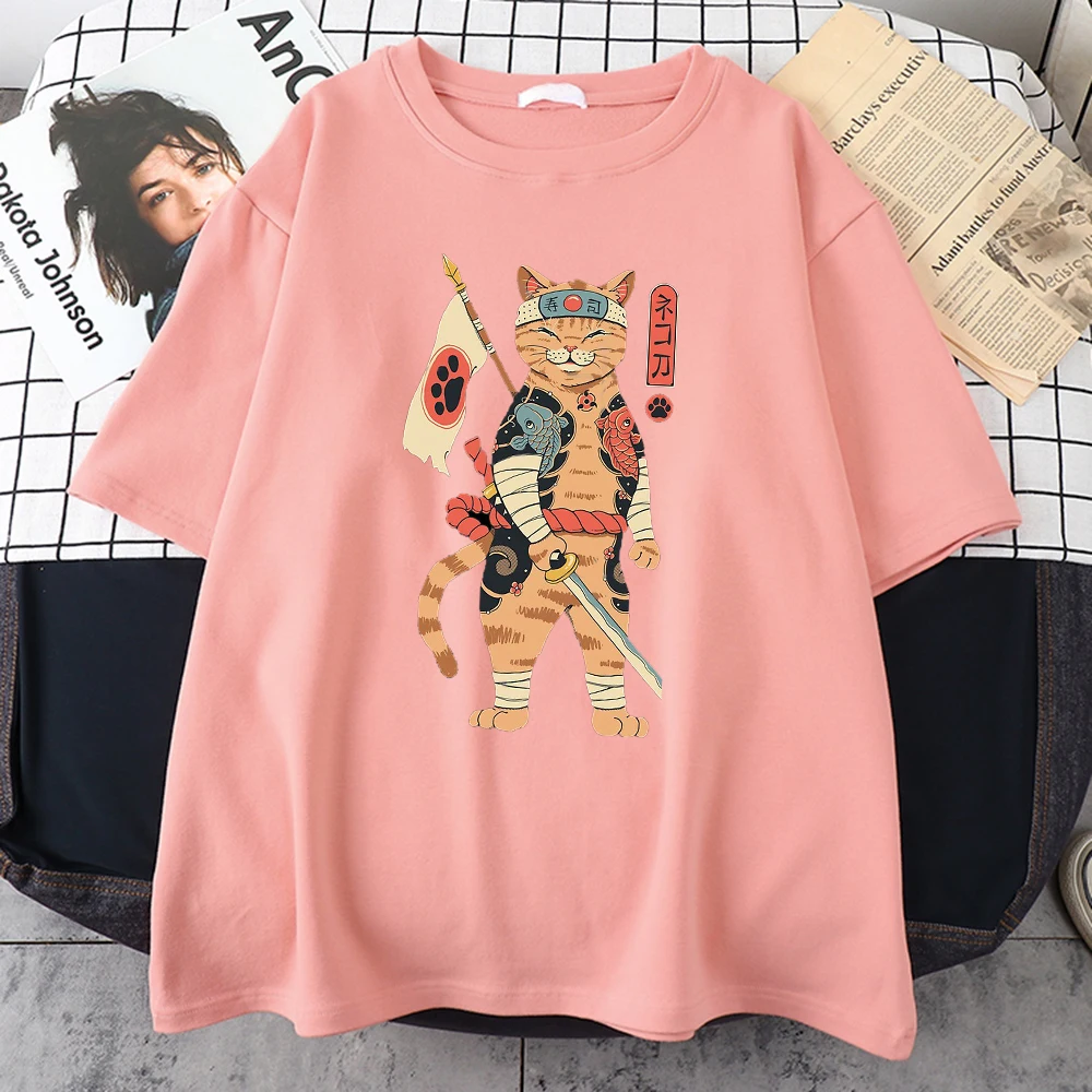 

Модные футболки оверсайз с принтом кошки и японской каданы, дышащие винтажные мужские футболки, Летняя женская одежда