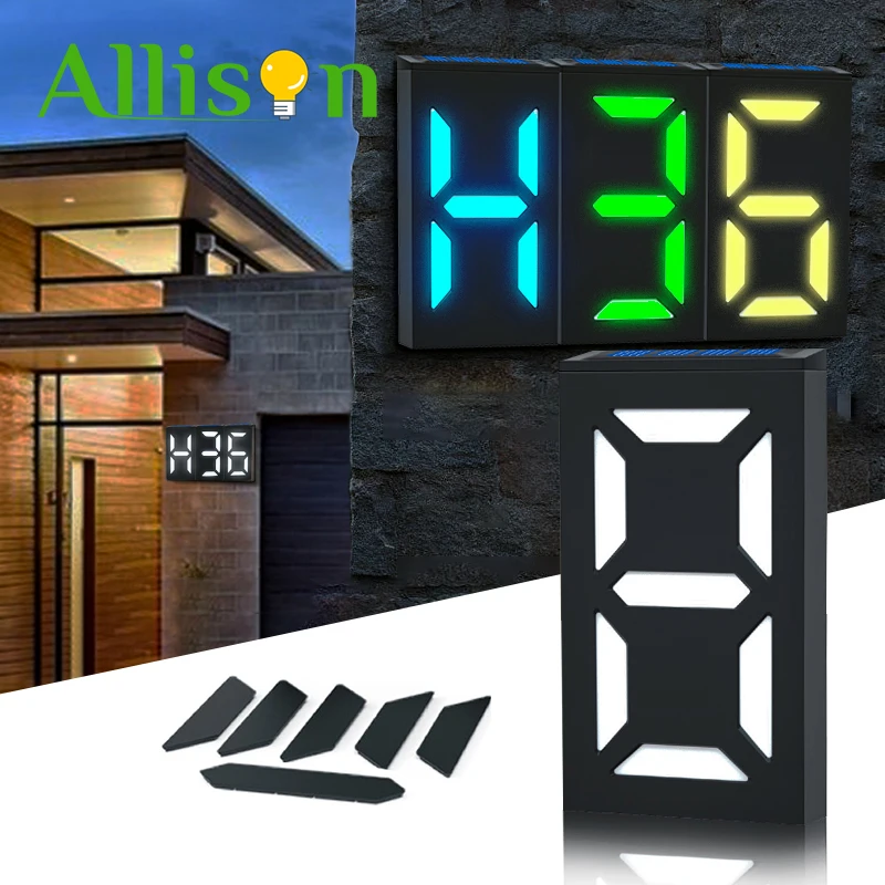 Solar Light DIY LED Address Numbers Plaques Colorful Solar House Number Sign For Your Home Wall Mounted Sign Solar Powered