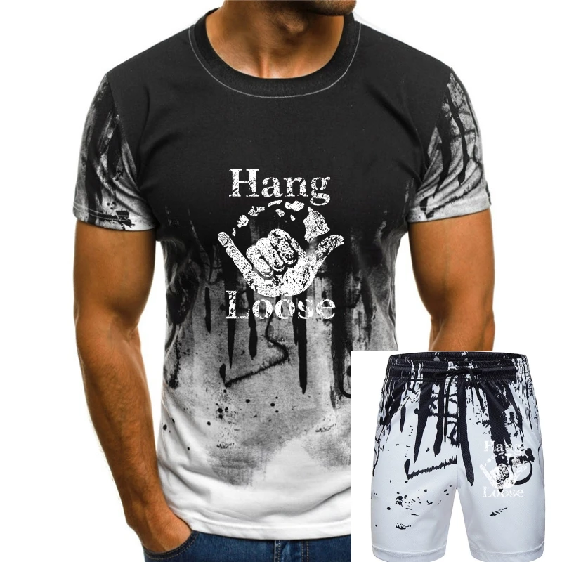 

Distressed - Hang Loose Hawaiian Island Surfer Riding Waves Tshirt Print Tee Shirt Men Short Sleeve