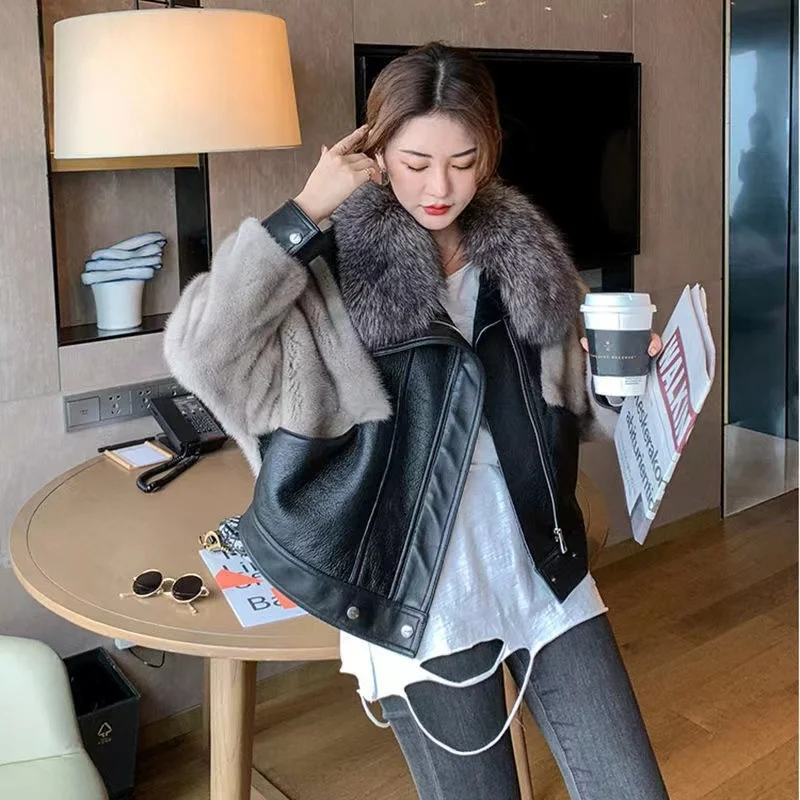 Fur Locomotive Retro With Belt Riding Winter Women's Jacket Long-sleeved Lapel Padded Warm Black Zip Chic Female Coat Tops