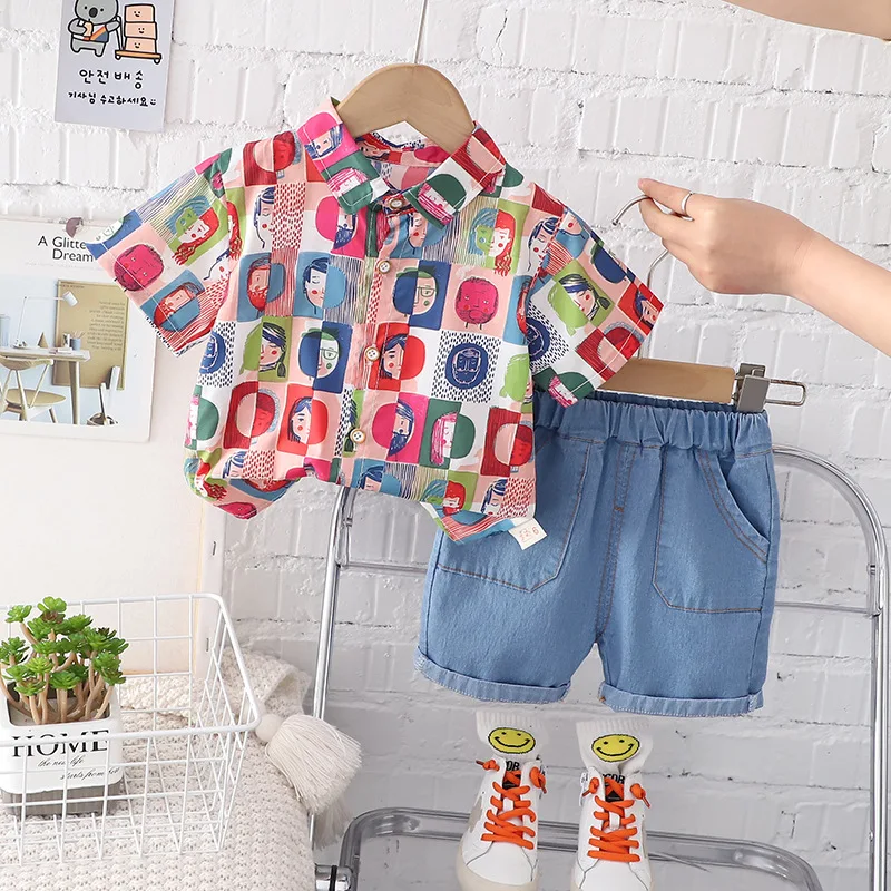 

Toddler Baby Boys Summer Short Sleeve Set 2023 New Fashionable BoysShirts+Pants Cartoon Childrens Clothing for Children Aged 0-5