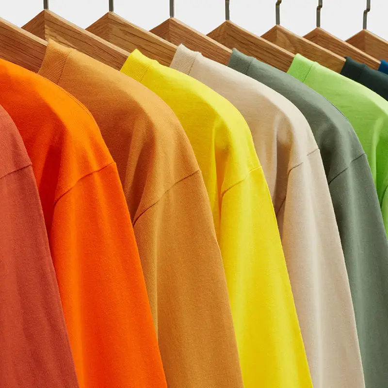 

250g Mens 100% Cotton Fashion Long Sleeve T-shirt Top Quality Autumn Casual Plain Beige Tee Male Knitted Jersey Embroidered Tops