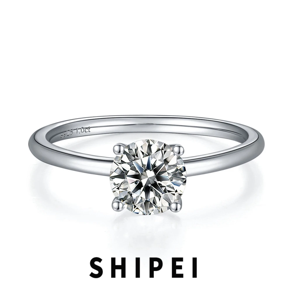 

SHIPEI 1CT Round D Moissanite Diamond Gemstone Engagement Ring Fine Jewelry For Women 100% 925 Sterling Silver Anniversary Gift