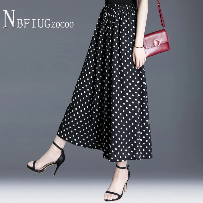 

High Waist Chiffon Wide Leg Women Pants Autumn Ankle Length Polka Dot Female Trousers