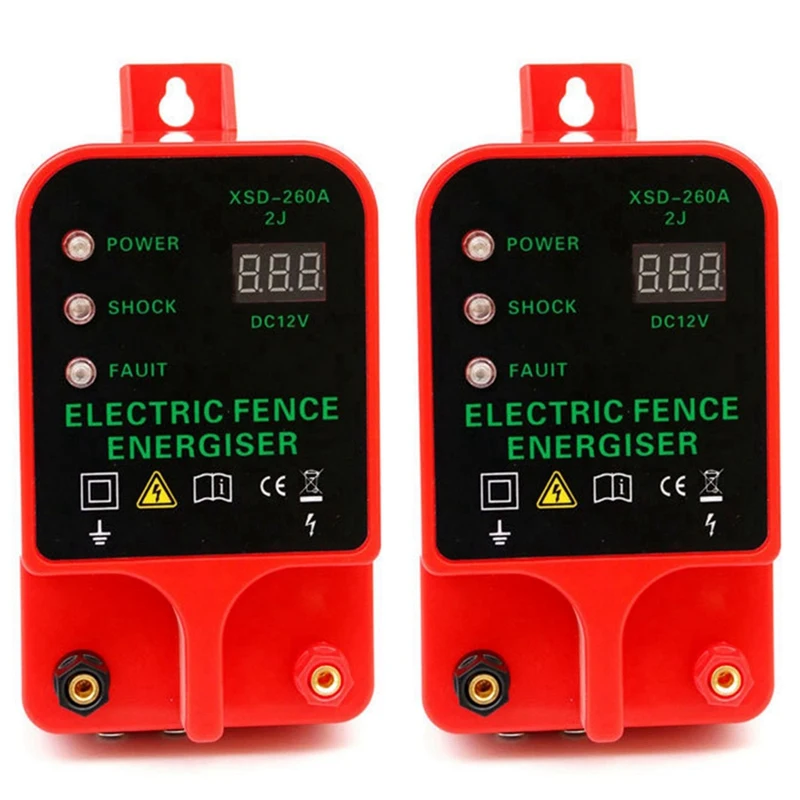 

2X Electric Fence Energizer 10KM Livestock High Voltage Pulse Controller High-Decibel Waterproof LCD Display EU Plug