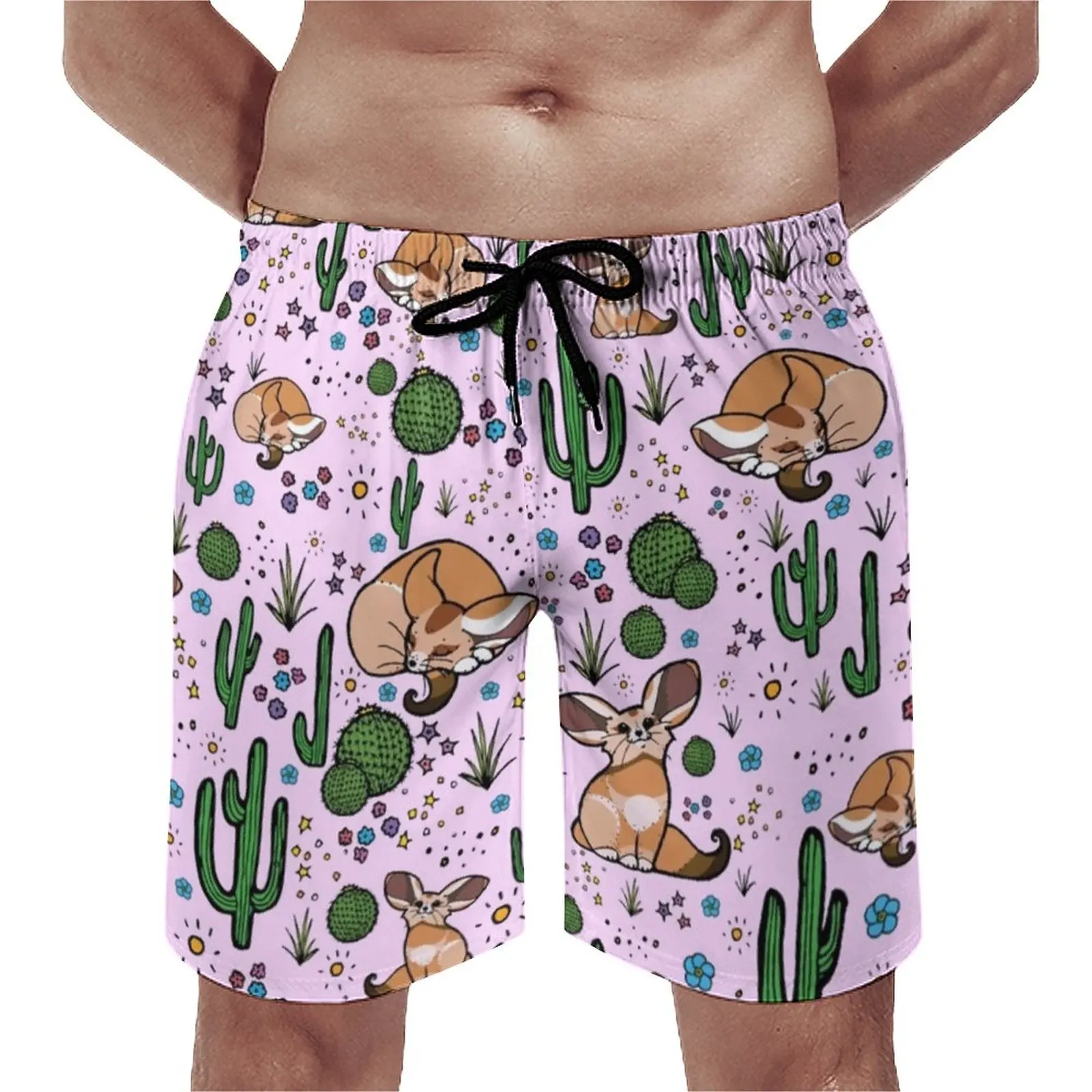 

Fennec Fox Gym Shorts Summer Cute Desert Print Cute Beach Shorts Man Sportswear Comfortable Printed Swim Trunks
