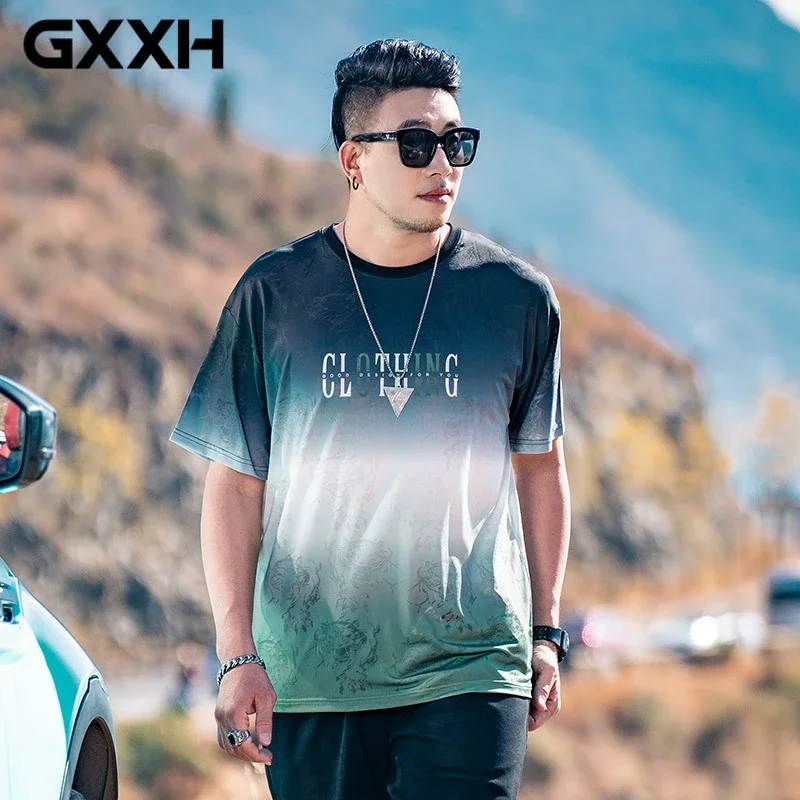 Мужские летние повседневные футболки GXXH большого размера с коротким рукавом