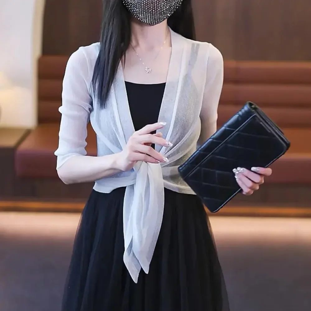 Летняя женская блузка элегантная прозрачная кружевная короткая куртка с