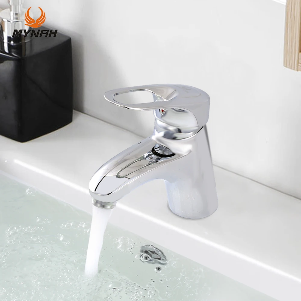 

MYNAH Basin Faucet Chromed Single Hole Bath Sink Faucet Cold and Hot Water Mixer Deck Mounted Bathroom Sink Faucets