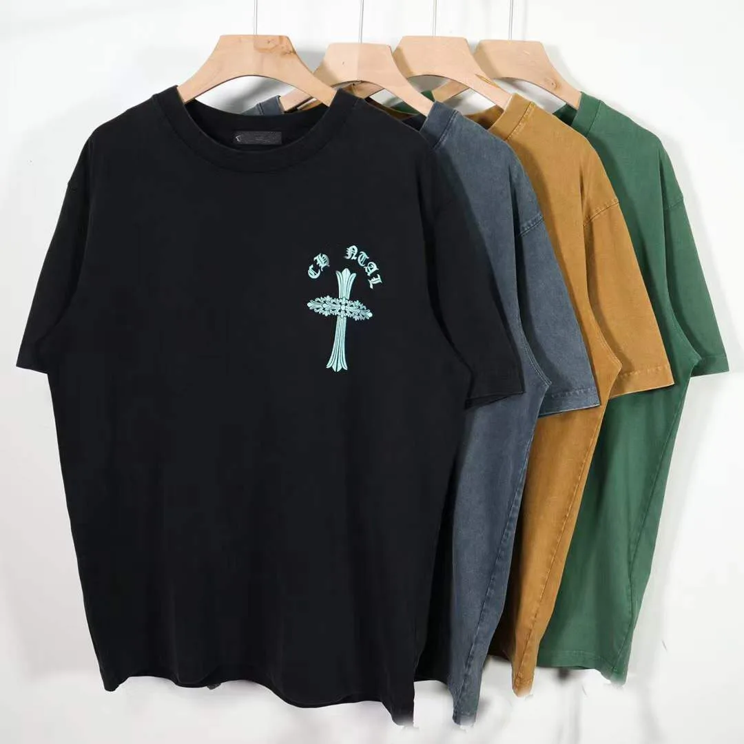 

2022 Fashion Brand Chrome High End Short Sleeve Sanskrit Horseshoe Couple Casual Round Neck Cross T-Shirt Heart