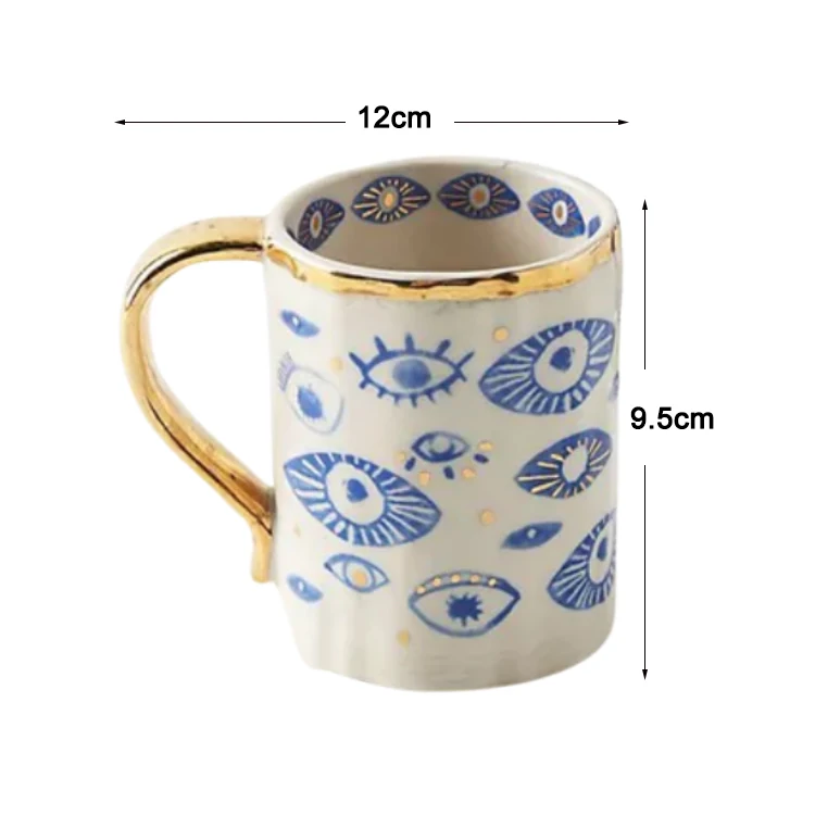 

400ml Hand Eye Mugs And Gold Rim Ceramic Coffee Mug Teacup Water Cup Handmade Home Decor Creative Gifts