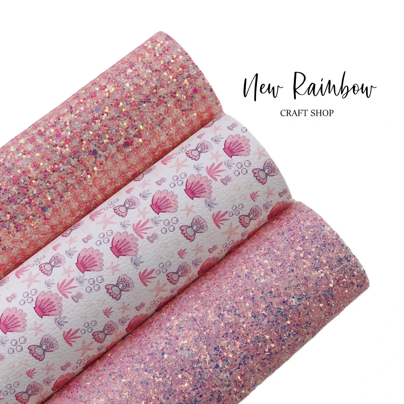 Новинка Радуга 30x2 2 см/A4 Розовый Русалка жемчуг и ракушка искусственная кожа лист