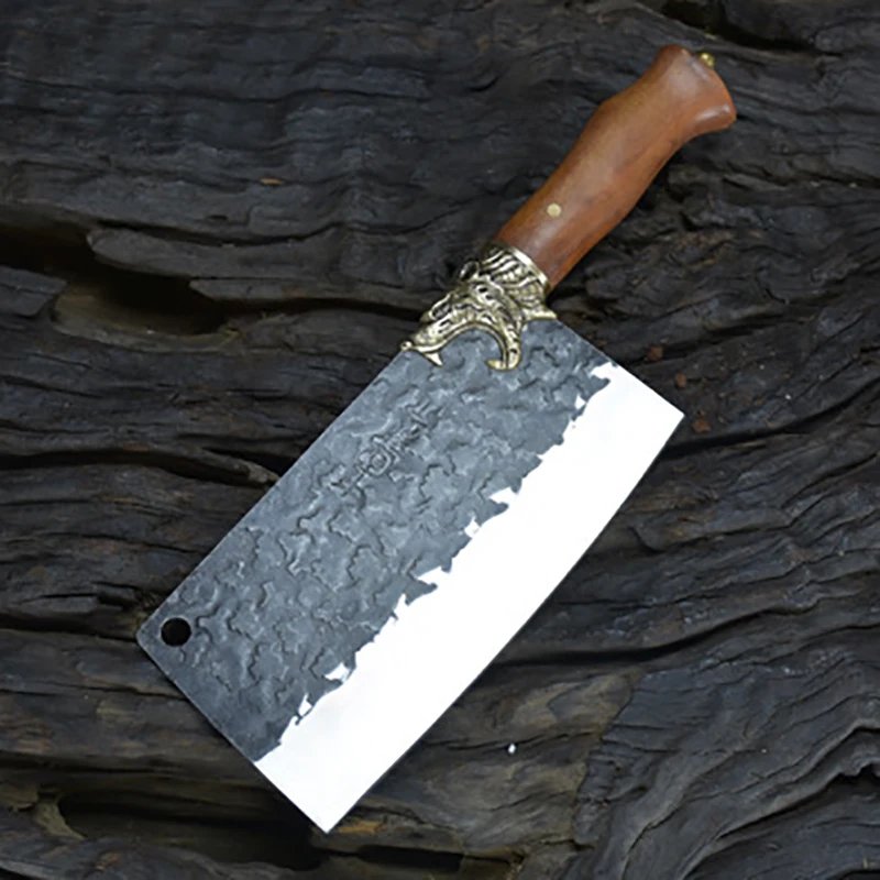 

Longquan Knife Copper Tiger Decor 7.5 Inch Sharp Handmade Forged Fixed Blade Chopper Kitchen Knife Cutter Meat And Poultry Tools