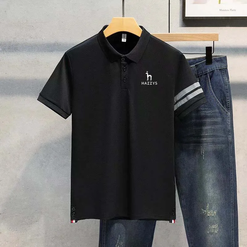 Men's Polo Wear Golf Men Shirt Lapel HAZZYS Solid Short Sleeved Fashion Summer Thin Casual Loose Tops Camping Hiking