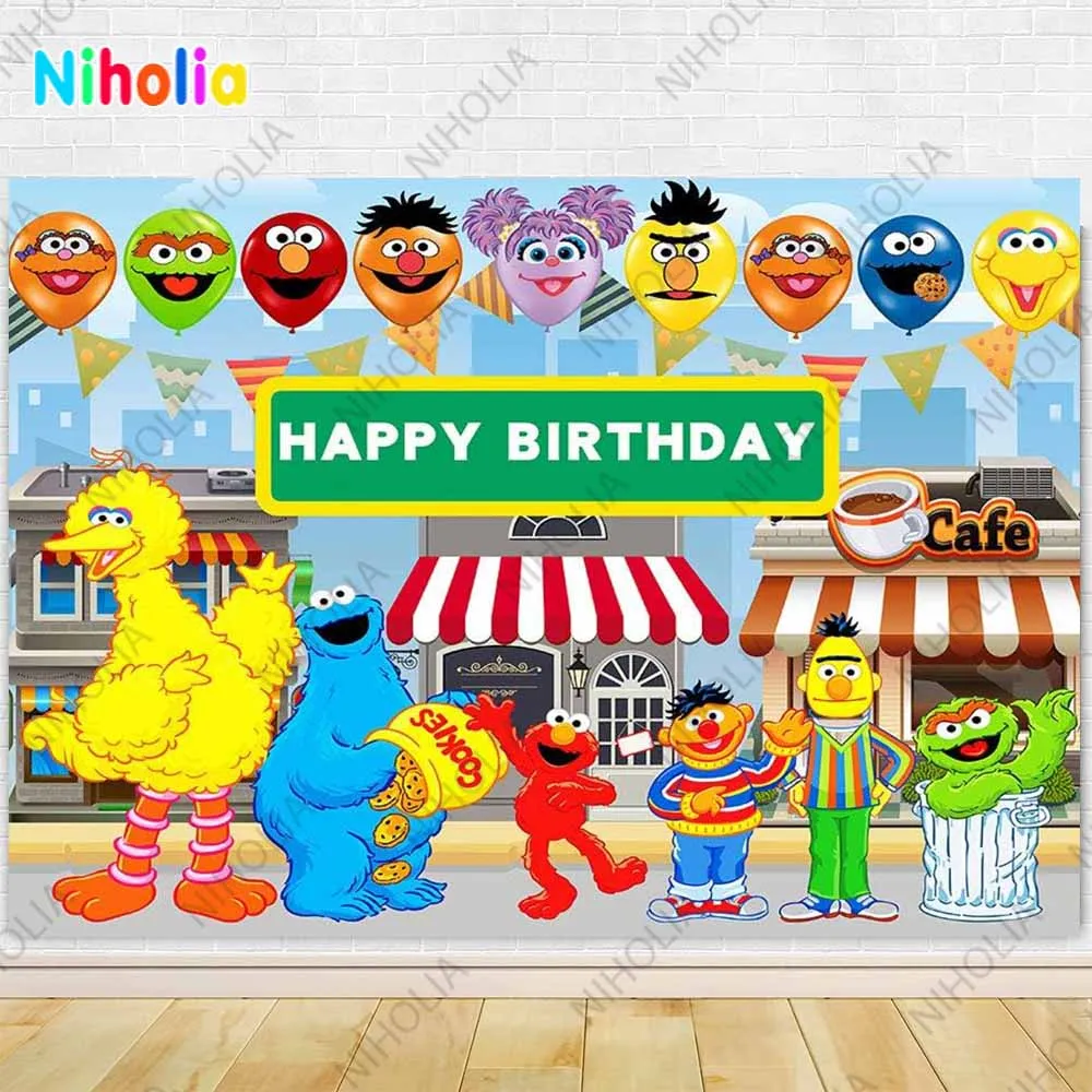 Sesame Streets Backdrop For Girl Kids Birthday Party Cartoon Decor Photo Photography Background Studio Booth Props Banners