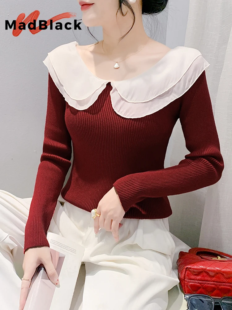 Женский свитер в европейском стиле MadBlack сексуальный топ пэчворк с отложным