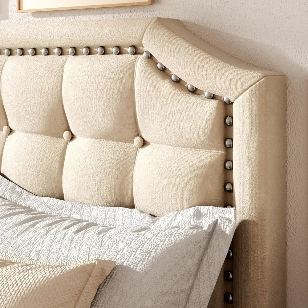 Фото # Для Cadre lit avec coussin doux, planche en bois robuste, pasyaa dboîte à ressort, d дозвоoration tête lit rivetée& №4