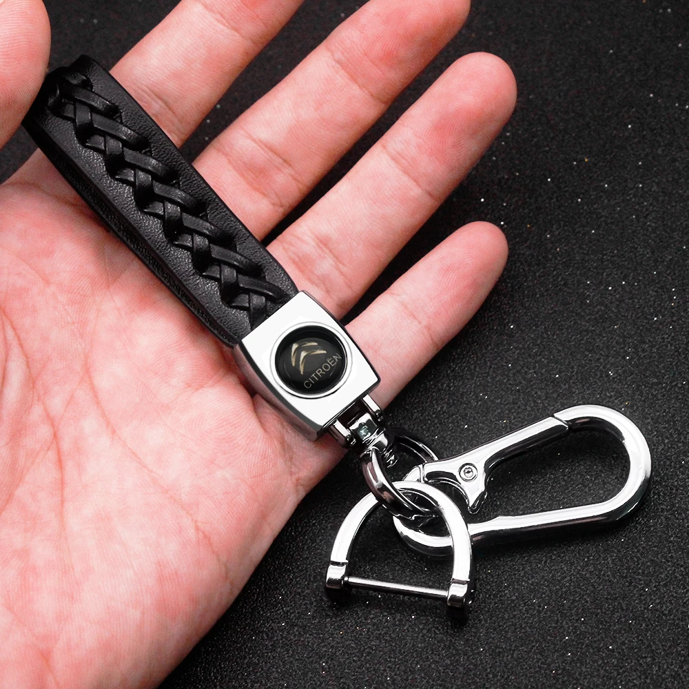 

1PCS Car Styling Auto Logo Keychain Metal Leather Key Ring Key Chain For Citroen C4 C3 C5 Berlingo C6 C8 DS C-ELYSEE VTS C4l Xan